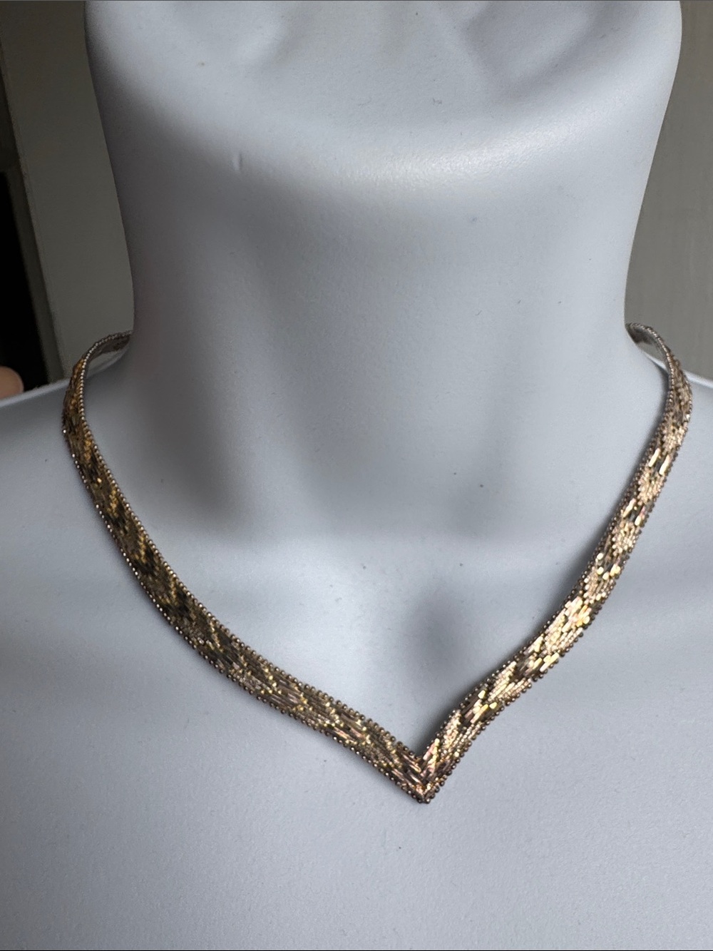STERLING SILVER .925 ITALY BASKETWEAVE CHEVRON V NECKLACE 30g HEAVY